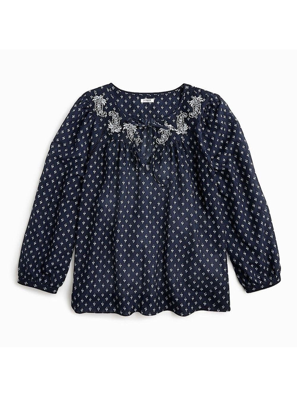 J. Crew Point Sur Embroidered Block Print Peasant Top - Picture 3 of 9